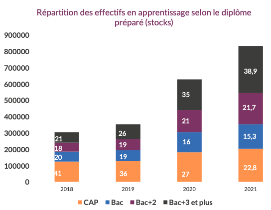 Répartition des effectifs en apprentissage selon le diplôme préparé