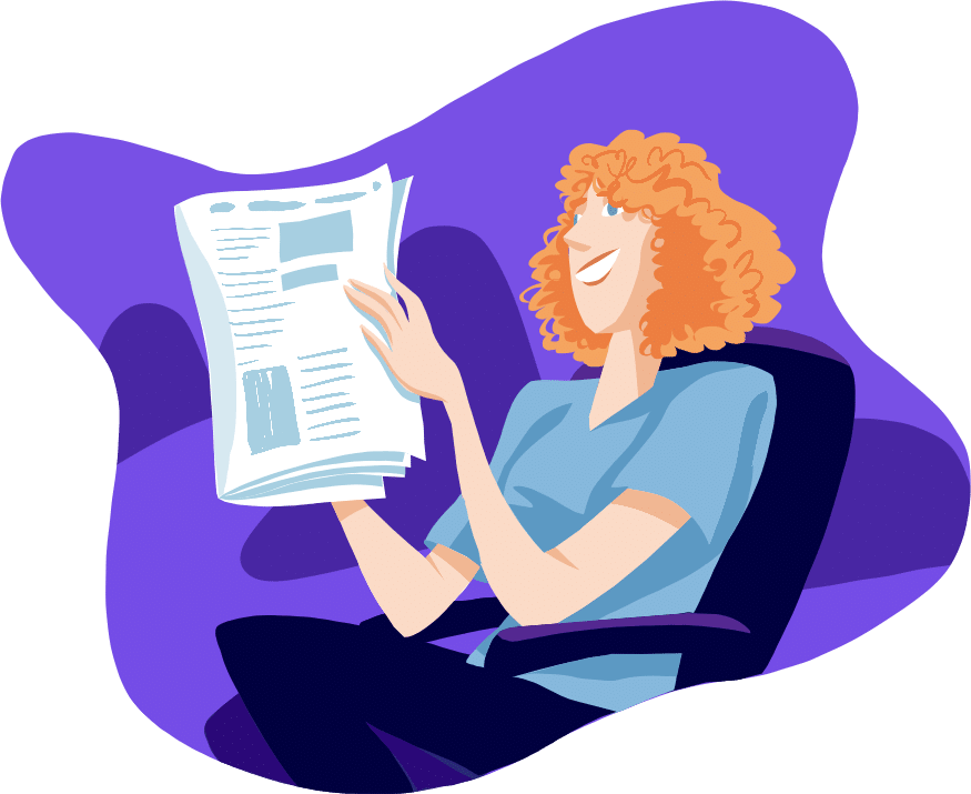 Femme rousse en train de lire un magazine - illustration Digiformag